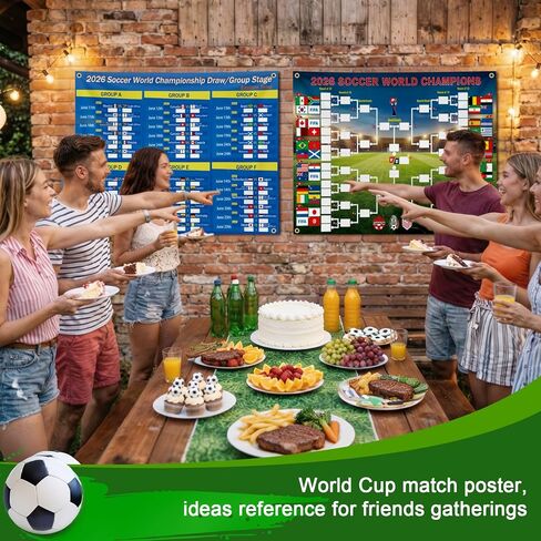 MOSA BEAR 2-Pack توقع ملصق جدول كأس العالم لكرة القدم 2026، ملصقات بيضاء DIY، 39.4 * 31.5 بوصة مخطط جداري لقوس البطولة، هدية لمحبي كرة القدم وحفلات يوم لعبة كرة القدم in Kuwait