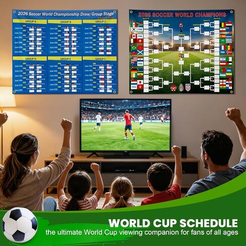 MOSA BEAR 2-Pack توقع ملصق جدول كأس العالم لكرة القدم 2026، ملصقات بيضاء DIY، 39.4 * 31.5 بوصة مخطط جداري لقوس البطولة، هدية لمحبي كرة القدم وحفلات يوم لعبة كرة القدم in Kuwait