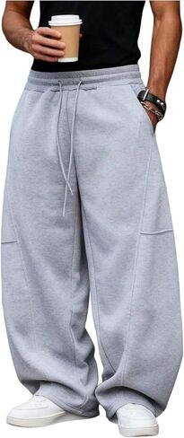 SHENHE Men's Baggy Sweatpants Wide Leg Open Bottom Drawstring Workout Lounge Casual Sweat Pants in Saudi Arabia