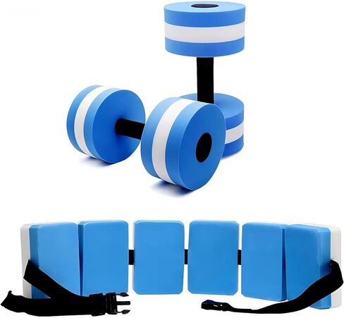 MANO Pool Weights for Water Exercise Sports Aquatic Water Dumbbells with Ankle Weights and Swimming Belt for Aqua Fitness Barbells Foam Hand Bars - Set of 2 - for Water Aerobics in Kuwait