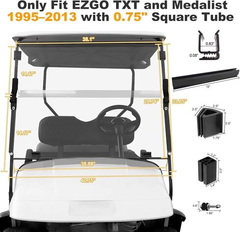 Golf Cart Windshield for EZGO TXT 1995-2013 Golf Cart, Foldable| Clear| Impact Resistant Windshield For EZGO Fit 0.75 Inch Square Strut Window Frame(Tinted) in Saudi Arabia