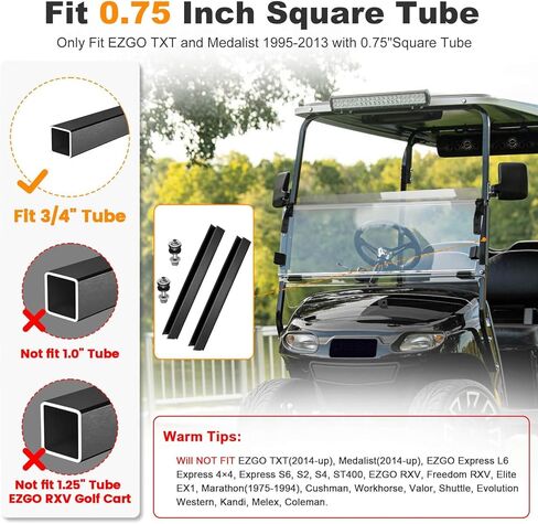 Golf Cart Windshield for EZGO TXT 1995-2013 Golf Cart, Foldable| Clear| Impact Resistant Windshield For EZGO Fit 0.75 Inch Square Strut Window Frame(Tinted) in Saudi Arabia