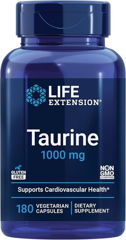 Life Extension Taurine، مكمل الأحماض الأمينية التورين النقي، صحة القلب والكبد والدماغ، طول العمر، العضلات والتمارين الرياضية، 1000 مجم، غير معدل وراثيًا، خالي من الغلوتين، نباتي، 180 كبسولة نباتية in Kuwait