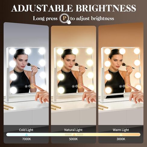 B Beauty Planet Hollywood Vanity Mirror with Lights, 3 Colors Light up Mirror for Makeup, Smart Touch Control, Brightness Adjustable, 360°Rotation Detachable 40X Magnification Mirror (14“L x 12“W) in Saudi Arabia