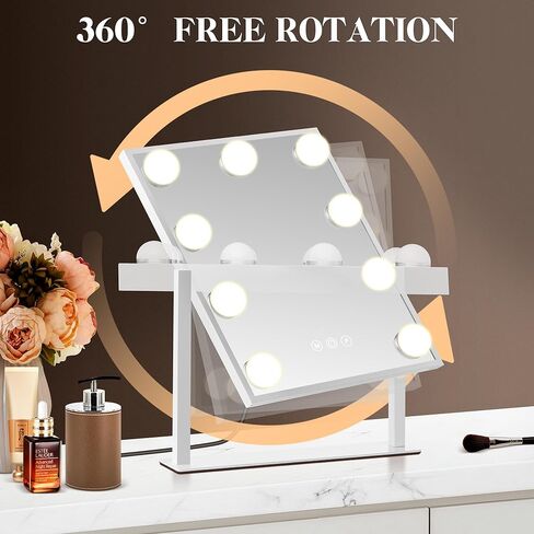 B Beauty Planet Hollywood Vanity Mirror with Lights, 3 Colors Light up Mirror for Makeup, Smart Touch Control, Brightness Adjustable, 360°Rotation Detachable 40X Magnification Mirror (14“L x 12“W) in Saudi Arabia