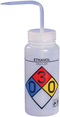 SP Bel-Art Safety-Labeled 4-Color Ethanol Wide-Mouth Wash Bottles; 500ml (16oz), Polyethylene w/Natural Polypropylene Cap (Pack of 4) (F11716-0019) Made in USA in Kuwait