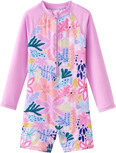 UMELOK Girls One Piece Swimsuits Long Sleeve Swimwear Rash Guard Bathing Suits 4-12Y in Saudi Arabia