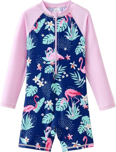 UMELOK Girls One Piece Swimsuits Long Sleeve Swimwear Rash Guard Bathing Suits 4-12Y in Saudi Arabia