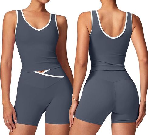 SUUKSESS Women 2 Piece Workout Sets Built in Bra Yoga Tank Top High Waisted Tummy Control Biker Shorts in Saudi Arabia