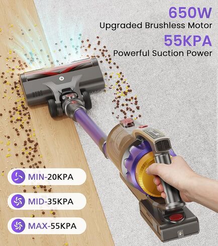 NADALY Cordless Vacuum Cleaner, 650W 55KPA 70Mins Vacuum Cleaners for Home, Anti-Tangle, Self-Standing Stick Vacuum with LED Display, Lightweight Vacuum for Hardwood Floors/Pet Hair/Carpet in Saudi Arabia