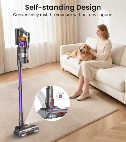 NADALY Cordless Vacuum Cleaner, 650W 55KPA 70Mins Vacuum Cleaners for Home, Anti-Tangle, Self-Standing Stick Vacuum with LED Display, Lightweight Vacuum for Hardwood Floors/Pet Hair/Carpet in Saudi Arabia