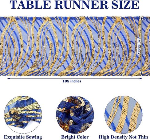 4 Pack Royal Blue Sequin Mesh Table Runners 12 x 108 Inch Embroidered Glitter Table Runner for Blue and Gold Party Graduation Wedding Birthday Engagement Decorations in Kuwait