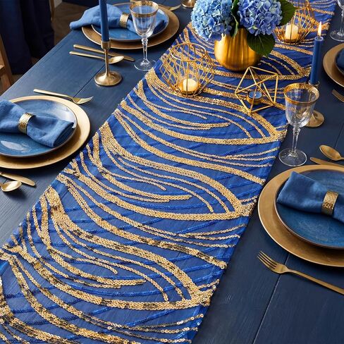 4 Pack Royal Blue Sequin Mesh Table Runners 12 x 108 Inch Embroidered Glitter Table Runner for Blue and Gold Party Graduation Wedding Birthday Engagement Decorations in Kuwait