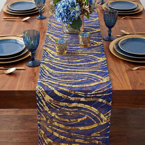 4 Pack Royal Blue Sequin Mesh Table Runners 12 x 108 Inch Embroidered Glitter Table Runner for Blue and Gold Party Graduation Wedding Birthday Engagement Decorations in Kuwait