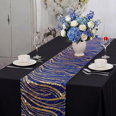 4 Pack Royal Blue Sequin Mesh Table Runners 12 x 108 Inch Embroidered Glitter Table Runner for Blue and Gold Party Graduation Wedding Birthday Engagement Decorations in Kuwait