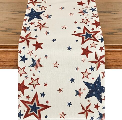 Old Style Stars American Flag 4th of July Table Runner, Memorial Day Kitchen Dining Table Decoration for Home Party Decor 13x72 Inch in Kuwait