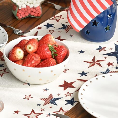 Old Style Stars American Flag 4th of July Table Runner, Memorial Day Kitchen Dining Table Decoration for Home Party Decor 13x72 Inch in Kuwait