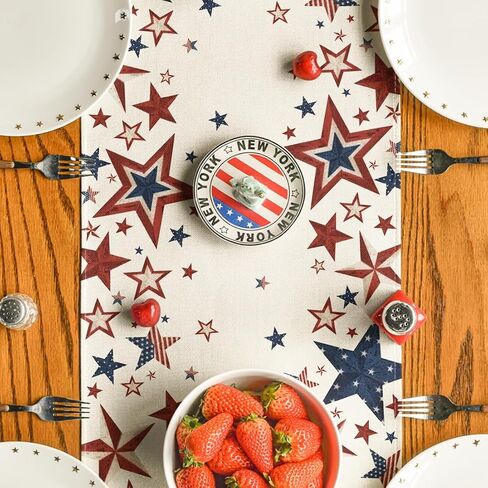 Old Style Stars American Flag 4th of July Table Runner, Memorial Day Kitchen Dining Table Decoration for Home Party Decor 13x72 Inch in Kuwait