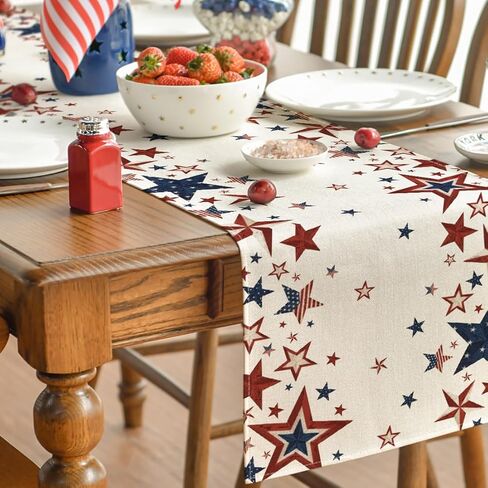 Old Style Stars American Flag 4th of July Table Runner, Memorial Day Kitchen Dining Table Decoration for Home Party Decor 13x72 Inch in Kuwait