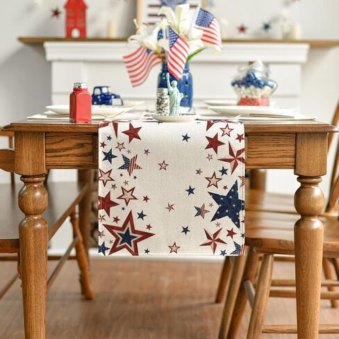 Old Style Stars American Flag 4th of July Table Runner, Memorial Day Kitchen Dining Table Decoration for Home Party Decor 13x72 Inch in Kuwait