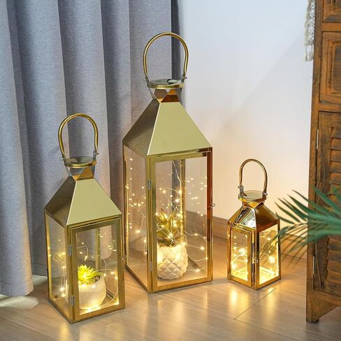 Elegant Candle Lantern Set- 3 Sizes (26", 19", 13" H) - Tempered Glass Panel Metal Lanterns for Versatile Indoor & Outdoor Decorating - Perfect for Celebrations(Black) in Saudi Arabia