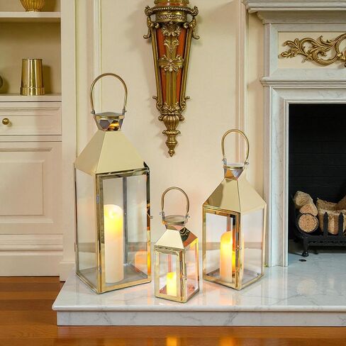 Elegant Candle Lantern Set- 3 Sizes (26", 19", 13" H) - Tempered Glass Panel Metal Lanterns for Versatile Indoor & Outdoor Decorating - Perfect for Celebrations(Black) in Saudi Arabia