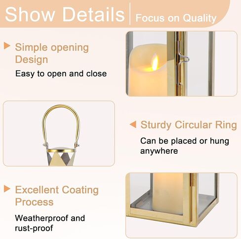 Elegant Candle Lantern Set- 3 Sizes (26", 19", 13" H) - Tempered Glass Panel Metal Lanterns for Versatile Indoor & Outdoor Decorating - Perfect for Celebrations(Black) in Saudi Arabia