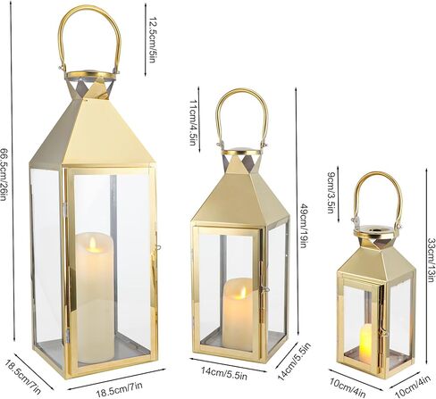 Elegant Candle Lantern Set- 3 Sizes (26", 19", 13" H) - Tempered Glass Panel Metal Lanterns for Versatile Indoor & Outdoor Decorating - Perfect for Celebrations(Black) in Saudi Arabia