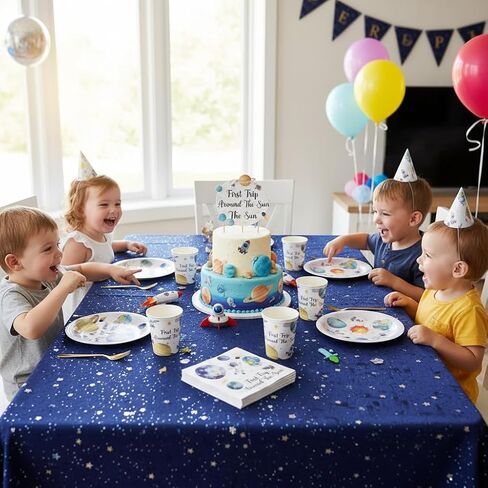 96 PCS First Trip Around The Sun Decorations,Outer Space Birthday Decorations 1st Birthday Party Supplies Plates Napkins Cups Set,Space Theme First Birthday Party Decorations for Boy Girl in Saudi Arabia