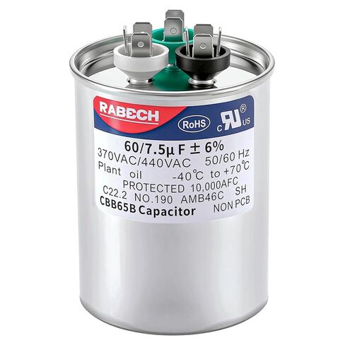 60/7.5 فائق التوهج 60 + 7.5MFD AC مكثف 60 7.5 فائق التوهج MFD 60/7.5MFD 370 فولت أو 440 فولت CBB65B مكثفات تشغيل مزدوجة مستديرة لبدء تشغيل مكيف الهواء ± 6% 370 فولت/440 فولت تيار متردد لمكيف الهواء in Kuwait