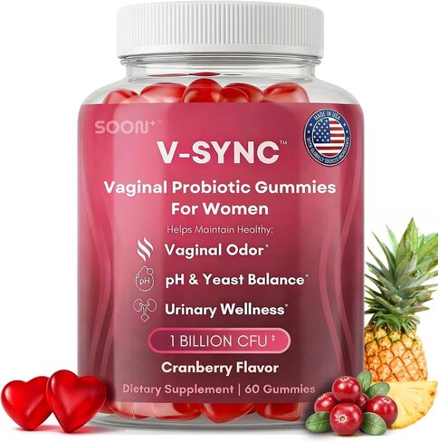 SOON+ Feminine Balance Gummies for Women, V-Sync Pineapple Probiotics for pH Balance Support * Vaginal, Urinary, Immune, Digestive Wellness * with Bacillus Coagulans, Cranberry, Vitamin C, 60 Gummies in Kuwait