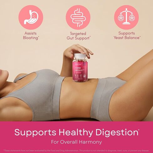 SOON+ Feminine Balance Gummies for Women, V-Sync Pineapple Probiotics for pH Balance Support * Vaginal, Urinary, Immune, Digestive Wellness * with Bacillus Coagulans, Cranberry, Vitamin C, 60 Gummies in Kuwait