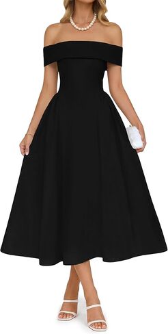 Wenrine Womens Off The Shoulder Cocktail Maxi Dress Sleeveless Casual A Line Elegant Flowy Formal Wedding Party Dresses in Saudi Arabia