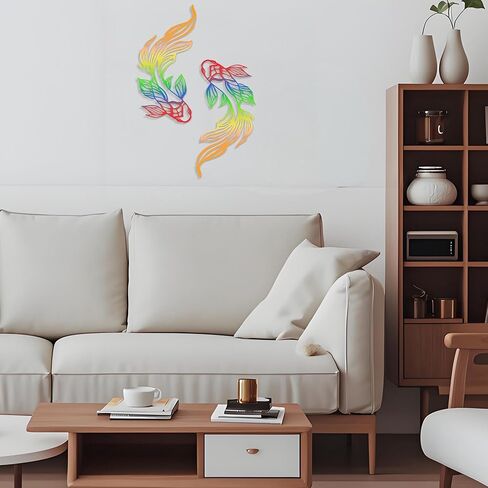 DICYWUDI برتقالي كوي سمك معدني 18 × 9 بوصة ديكور جدار - 2 حزمة من الأسماك الحديدية اليابانية جدار الفن لأو داخلي المطبخ الحمام غرفة نوم غرفة المعيشة غرفة الطعام in Kuwait