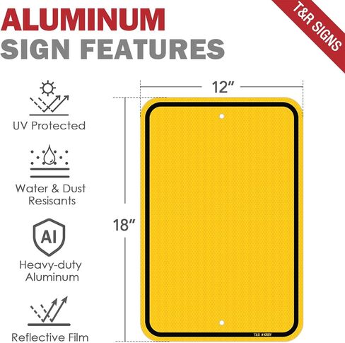 T&R (2 Pack) Large Yellow Blank Metal Sign, 18" x 12" Engineer Grade Reflective Sheeting, Rust Free Aluminum, Weather Resistant, Waterproof, Fade Resistant, 2 Pre-drilled Holes in Kuwait