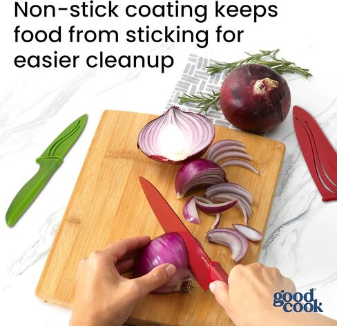 مجموعة سكاكين GoodCook سكاكين مطبخ من الفولاذ المقاوم للصدأ عالي الكربون مع مقابض مقاومة للانزلاق وأغمد واقية، تتضمن المجموعة أدوات التقشير وسكاكين الشيف، مجموعة مكونة من 3 قطع، متعددة الألوان in Kuwait