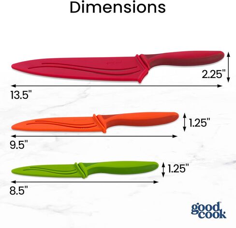 مجموعة سكاكين GoodCook سكاكين مطبخ من الفولاذ المقاوم للصدأ عالي الكربون مع مقابض مقاومة للانزلاق وأغمد واقية، تتضمن المجموعة أدوات التقشير وسكاكين الشيف، مجموعة مكونة من 3 قطع، متعددة الألوان in Kuwait