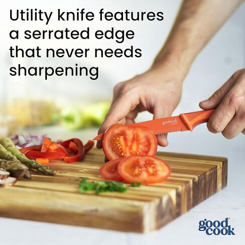 مجموعة سكاكين GoodCook سكاكين مطبخ من الفولاذ المقاوم للصدأ عالي الكربون مع مقابض مقاومة للانزلاق وأغمد واقية، تتضمن المجموعة أدوات التقشير وسكاكين الشيف، مجموعة مكونة من 3 قطع، متعددة الألوان in Kuwait