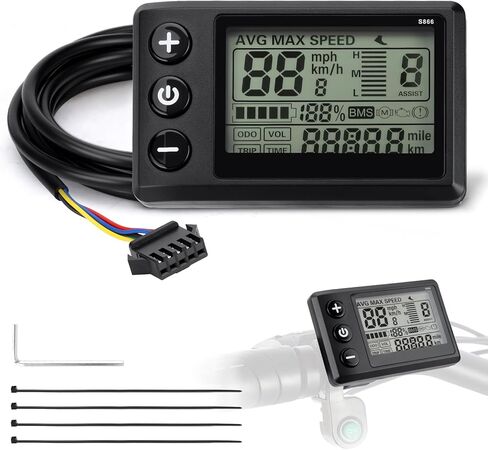 شاشة LCD للدراجة الكهربائية S866، متوافقة مع Ridstar Q20 H20 H26 Pro E-Bike، عداد سرعة مقاوم للماء 24 فولت 36 فولت 48 فولت مع إضاءة خلفية لمقود 22.2 مم/0.9 بوصة in Kuwait