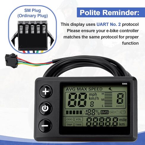 شاشة LCD للدراجة الكهربائية S866، متوافقة مع Ridstar Q20 H20 H26 Pro E-Bike، عداد سرعة مقاوم للماء 24 فولت 36 فولت 48 فولت مع إضاءة خلفية لمقود 22.2 مم/0.9 بوصة in Kuwait
