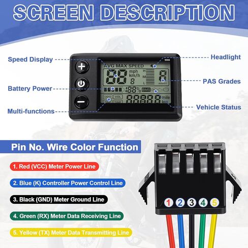 شاشة LCD للدراجة الكهربائية S866، متوافقة مع Ridstar Q20 H20 H26 Pro E-Bike، عداد سرعة مقاوم للماء 24 فولت 36 فولت 48 فولت مع إضاءة خلفية لمقود 22.2 مم/0.9 بوصة in Kuwait