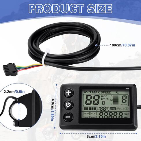 شاشة LCD للدراجة الكهربائية S866، متوافقة مع Ridstar Q20 H20 H26 Pro E-Bike، عداد سرعة مقاوم للماء 24 فولت 36 فولت 48 فولت مع إضاءة خلفية لمقود 22.2 مم/0.9 بوصة in Kuwait