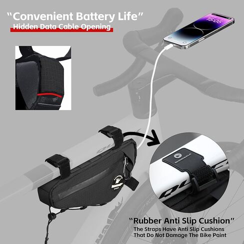 Bike Frame Bag Cycling Triangle Bike Bag Water Resistant Bicycle Frame Bag Under Top Tube Bag Pouch for Mountain Gravel MTB Road Bike Accessories, Black in Kuwait