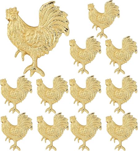 CLEENTABLE Napkin Rings Set of 12, Metal Napkin Holder Cuffs for Dinner Table Décor, Thanksgiving Rooster Farmhouse Modern Serviette Rings for Christmas, Weddings, Receptions, Gold in Saudi Arabia