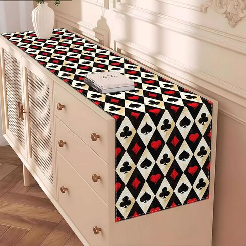 Vintage Casino Theme Party Decorations Poker Table Runner Playing Card Las Vegas Game Night Home Kitchen Dining Room Table Decor in Kuwait