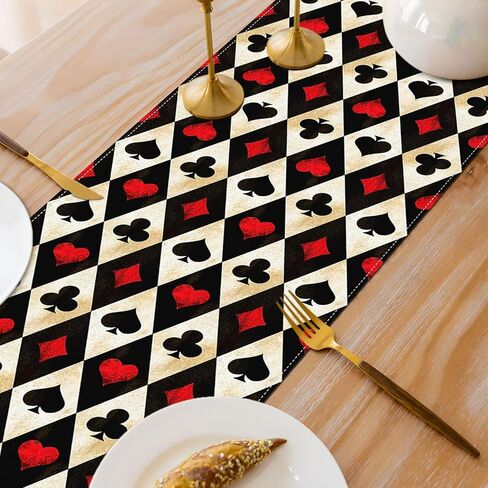 Vintage Casino Theme Party Decorations Poker Table Runner Playing Card Las Vegas Game Night Home Kitchen Dining Room Table Decor in Kuwait