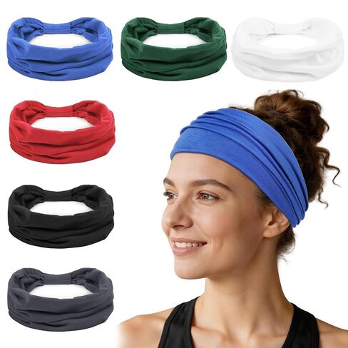 Huachi Headbands for Women, Wide Elastic Head Bands Non Slip, Thick Workout Headband Sweat Bands, Soft Large Knotted Hair Band Turban Headwraps for Washing Face, Makeup, Sport, Running(Pack of 6) in Saudi Arabia
