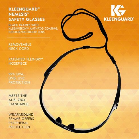 نظارات أمان KleenGuard™ V30 Nemesis™ (25685)، طلاء مضاد للضباب من KleenVision™، عدسات داخلية/خارجية، أسود للجنسين (الكمية 12) in Kuwait