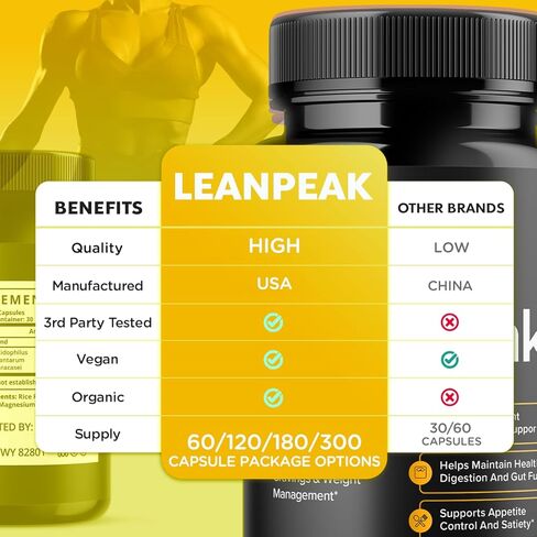 (5 عبوات) كبسولات Lean Peak، حبوب Lean Peak الرسمية بمكونات طبيعية، مكملات Leanpeak المتقدمة للصحة العامة والعافية، دعم نمط الحياة الصحي ذو القوة القصوى الطبيعية (300 كبسولة) in Kuwait