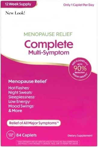 Complete Multi-Symptom Menopause Relief, 84 Caplets, 12 Week Supply, Clinically Proven for Hot Flashes and Night Sweats, Drug and Estrogen Free (1 Count (Pack of 82)) in Kuwait